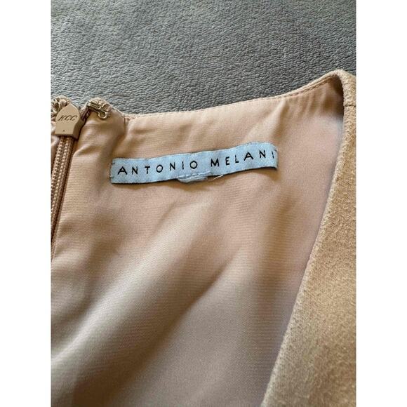 Antonio Melani Camel Faux Suede Sleeveless Midi Dress Belted Modern Minimalist M - Picture 4 of 10